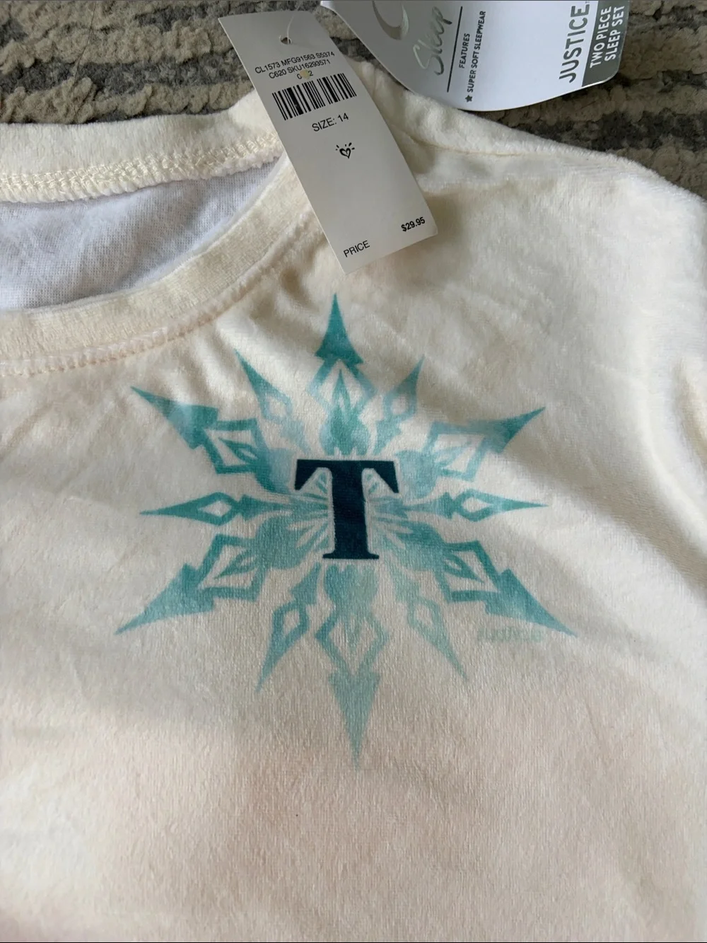 Letter “T” Girls Tie-Dye Green and Cream Pajama Set